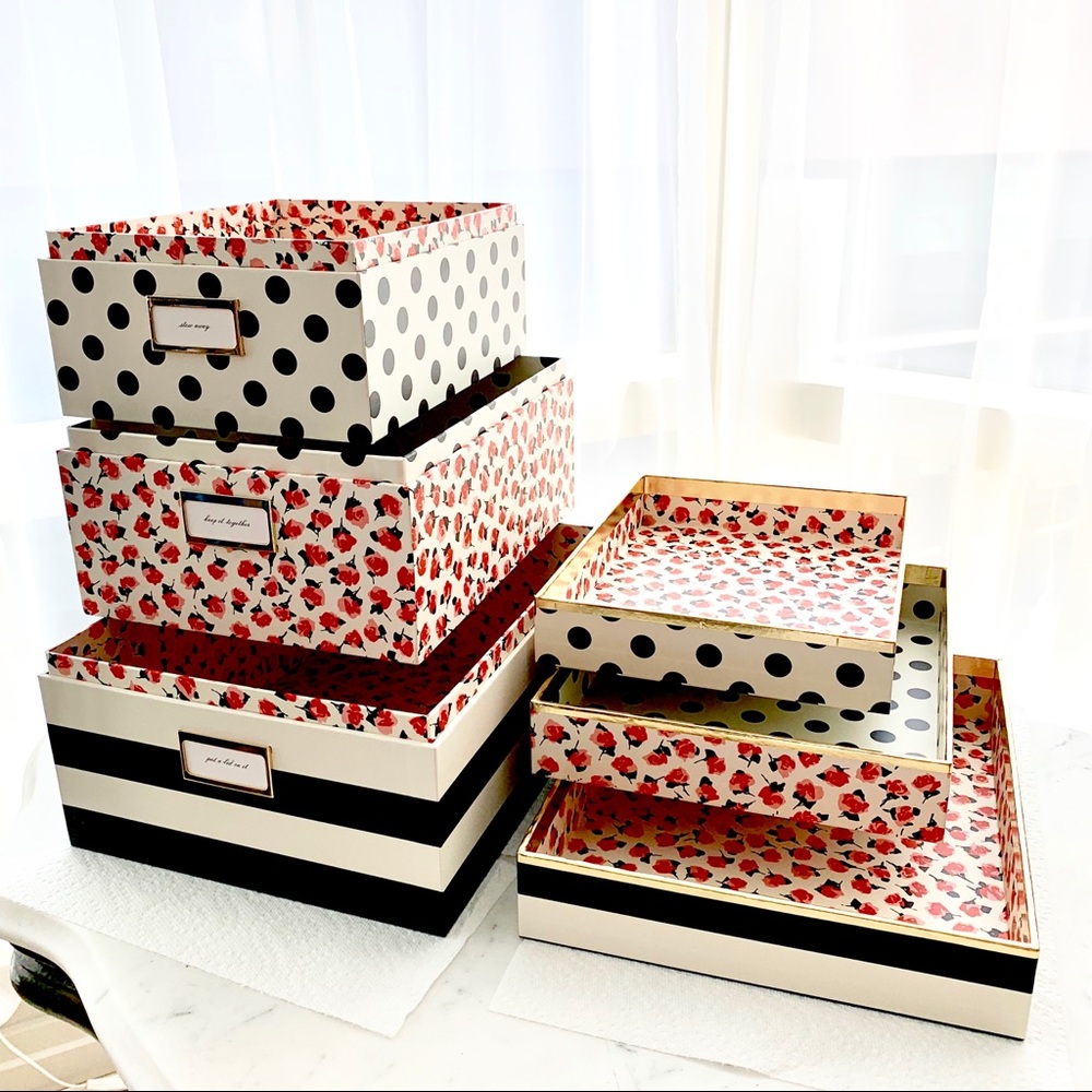 Kate Spade Floral Polka Dot Nesting Boxes Set of 3 - Picture 3 of 8
